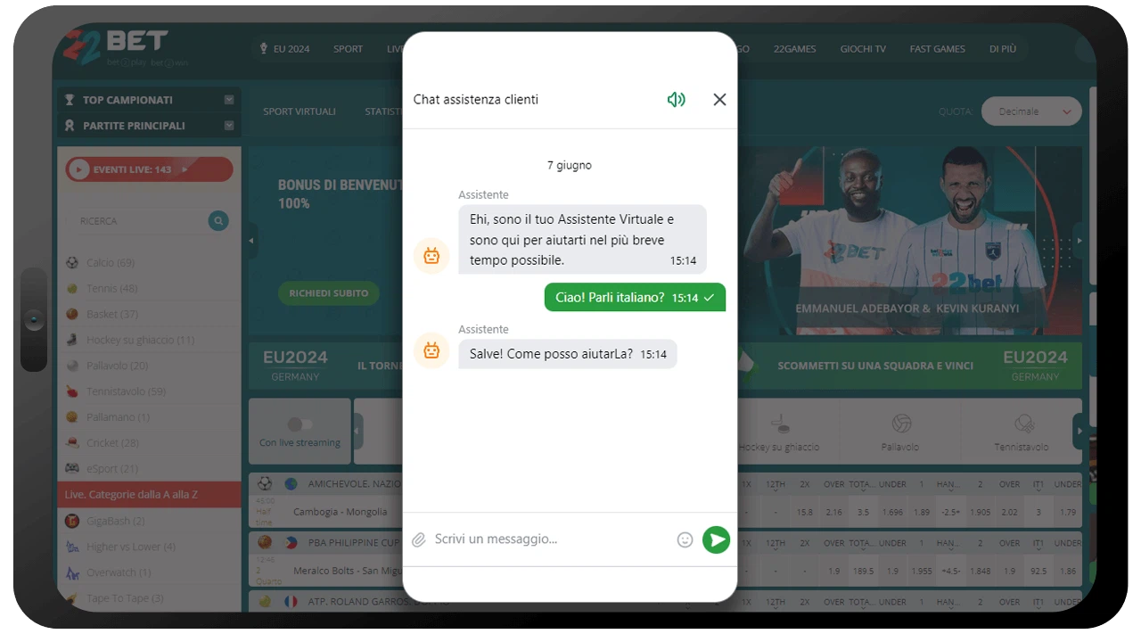 Supporto Ai Giocatori Del Casinò 22Bet